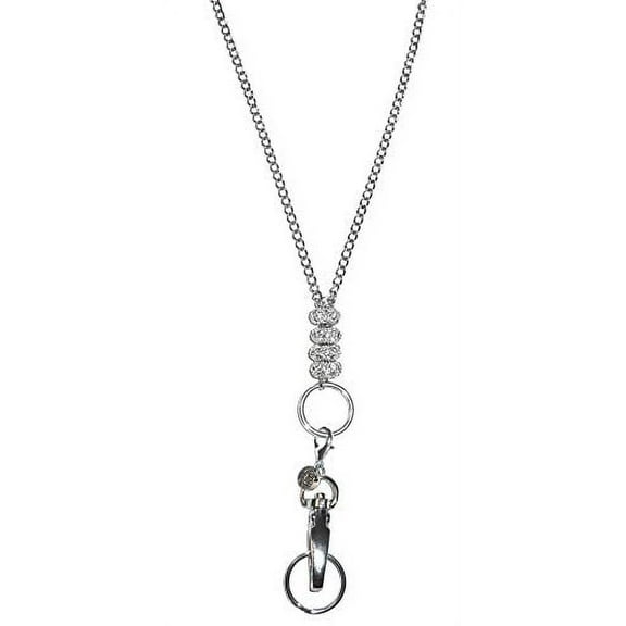 Hidden Hollow Beads White Bling Women's Chain Fashion Lanyard Necklace, Jewelry ID Badge and Key Holder, 34 in.