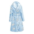 thumbnail image 5 of YMNXA Womens Fuzzy Hooded Bathrobe Long Sleeve Lace Up Star Print Elegant Thickened Warm Homewear For Daily Wear Sky Blue M, 5 of 5