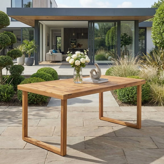69 Inch Outdoor Acacia Wood Dining Table, Sandblast Natural Finish, Weather-Resistant Patio Furniture