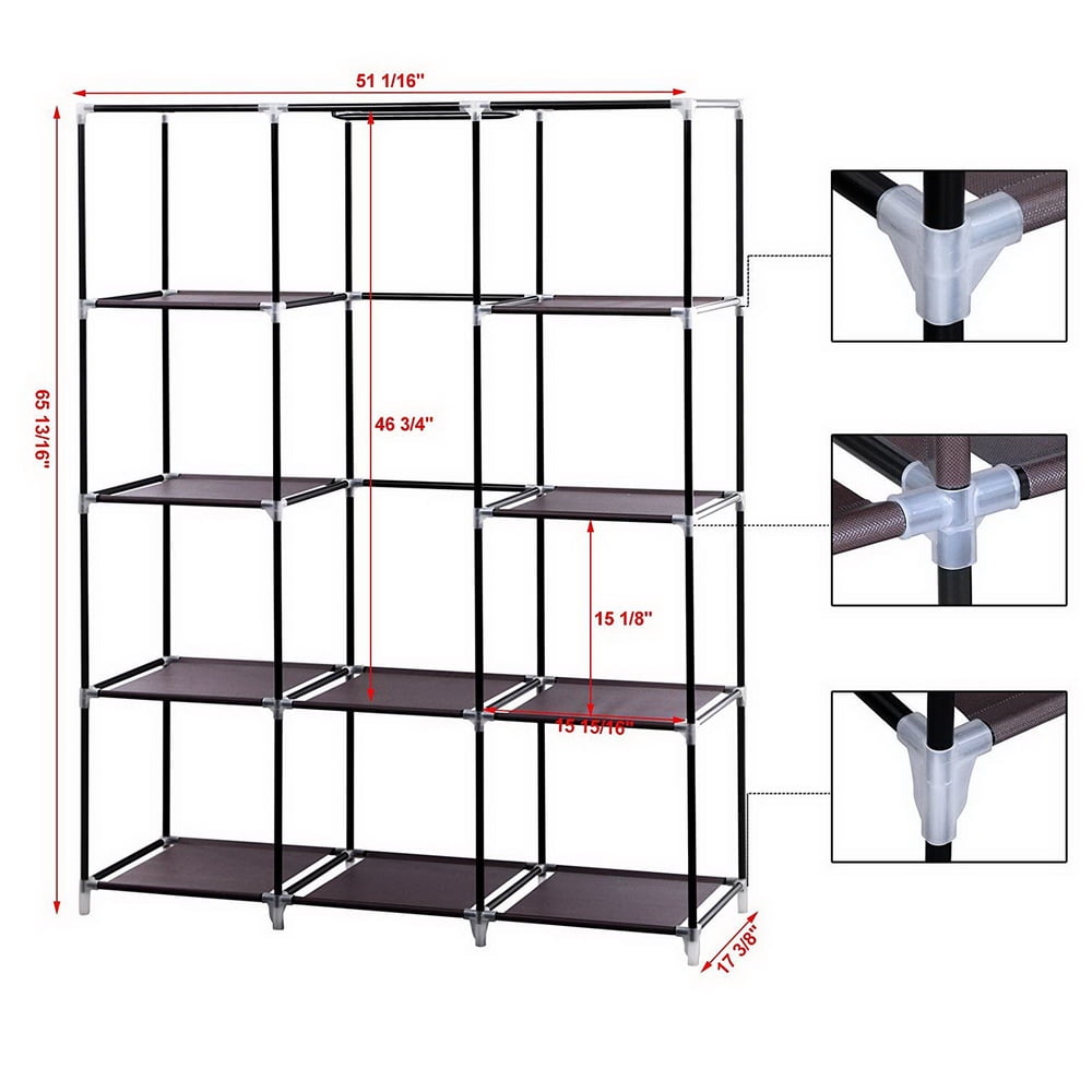Kepooman 67" Portable Clothes Closet, Non-woven Fabric Wardrobe with 10 Shelves, Dark Brown Kepooman 67" Portable Clothes Closet, Non-woven Fabric Wardrobe with 10 Shelves, Dark Brown