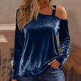 thumbnail image 2 of SwiftWear Women's One Shoulder Velvet Blouse Long Sleeve Loose Casual Top Holiday Party Wear for Date Night & Special Occasions Navy, 2 of 8