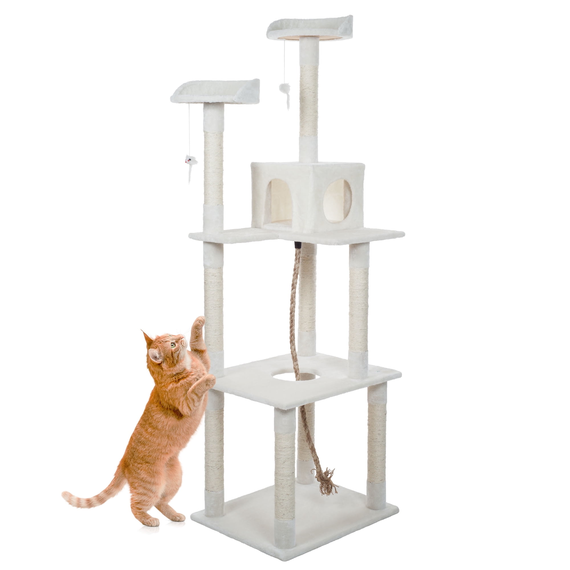 PETMAKER Cat Tree with Perches, Condo, Scratching Posts, and Toys (Ivory)