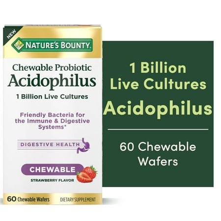 Nature’s Bounty Chewable Probiotic Acidophilus with 1 Billion Live Cultures, 60 Wafers