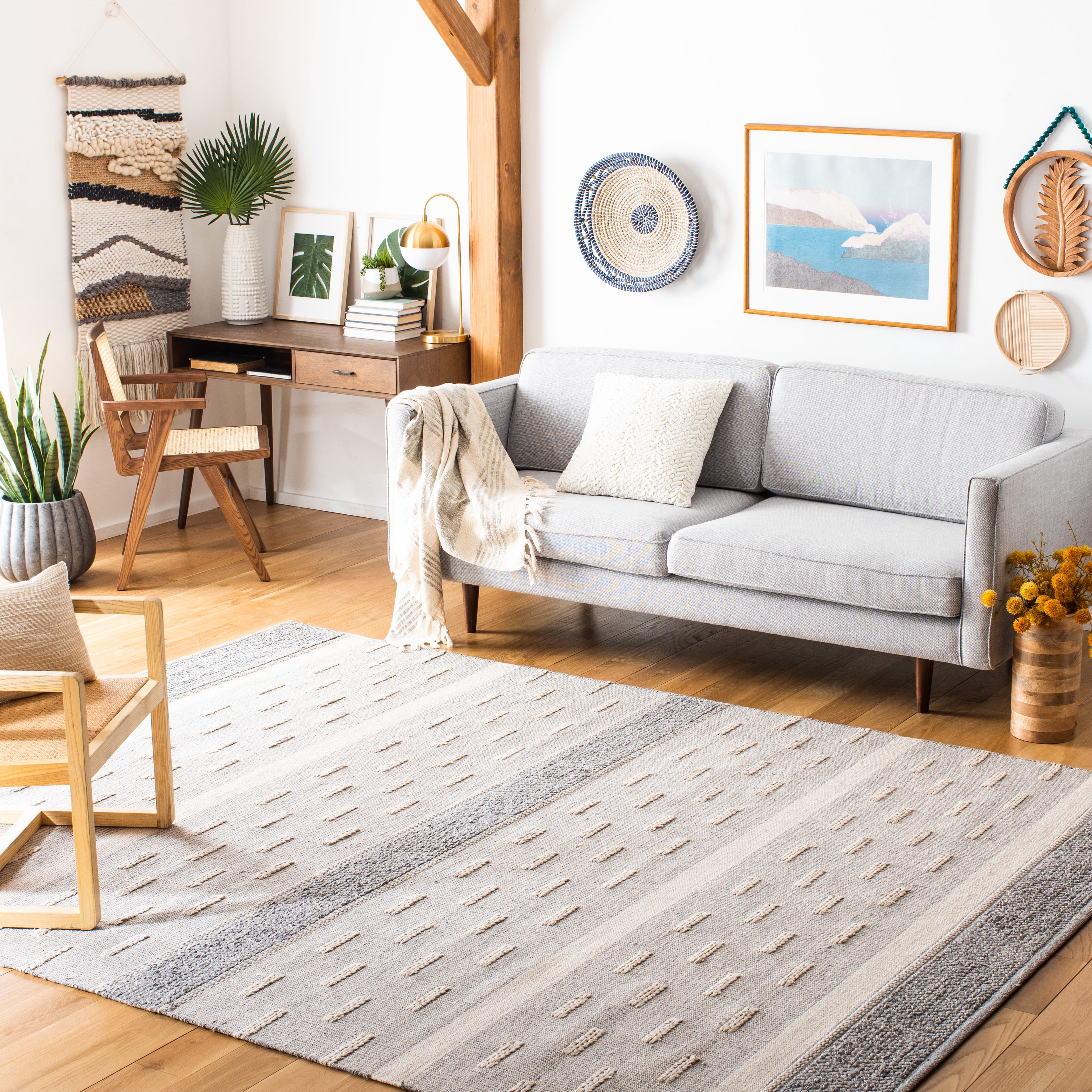 SAFAVIEH Striped Kilim Rory Striped Cotton Area Rug, Ivory/Grey, 8' x 10'