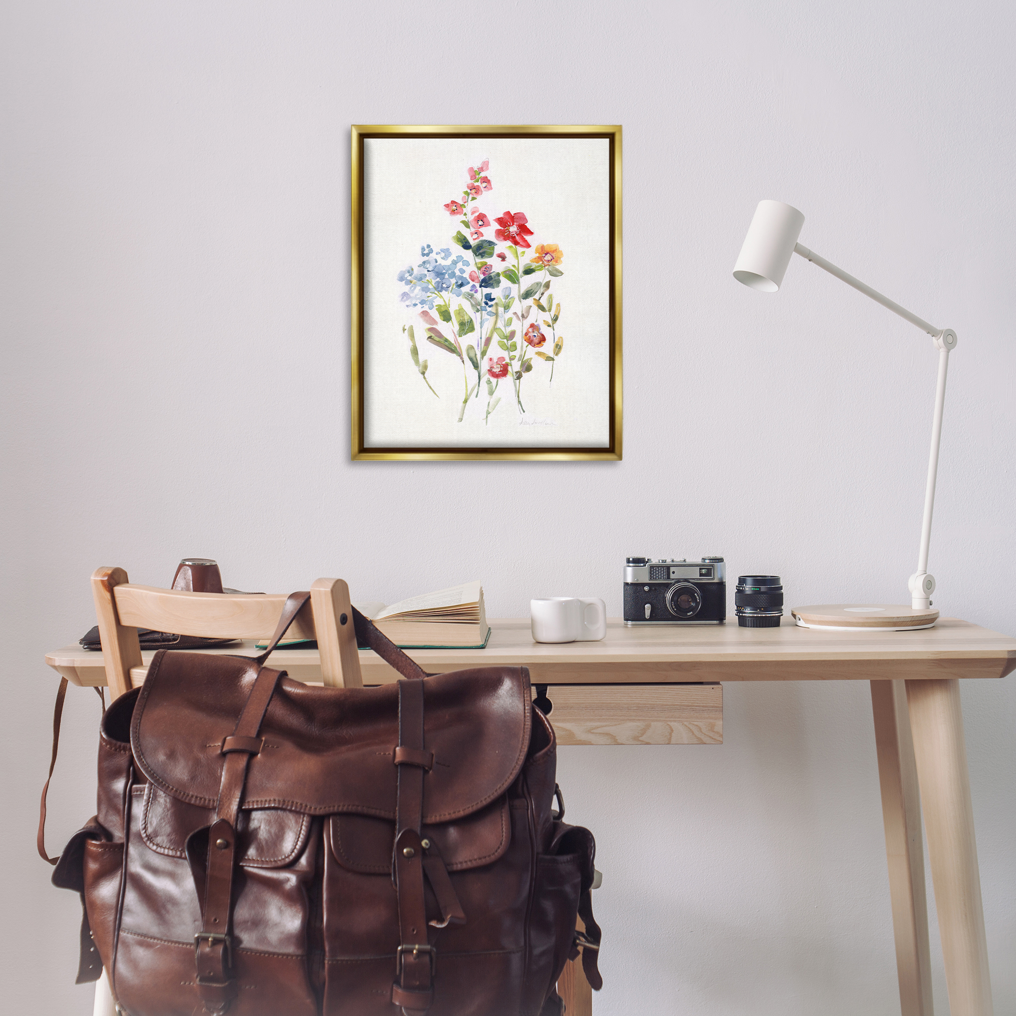 Stupell Industries Mixed Wildflower Buds Plants & Flowers Painting Gold Floater Framed Canvas Art Print Wall Art, 25 x 31