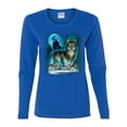 thumbnail image 2 of Wild Bobby, Wolf Howling At the Full Moon Wolf Pack Animal Lover Womens Graphic Long Sleeve T-Shirt, Royal, Large, 2 of 3