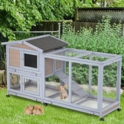 NiamVelo Wood Rabbit Hutch Indoor&Outdoor Bunny Cage with Wheels &Waterproof Roof for  Small Animals, Grey