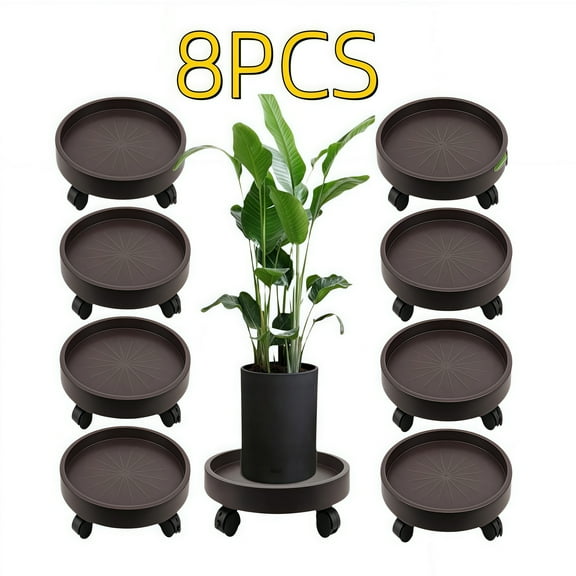 8 Pack Plant Caddy with Wheels Heavy Duty 13 Inch Plant Dolly with Locking Casters Rolling Plant Stand for Indoor Outdoor, Brown