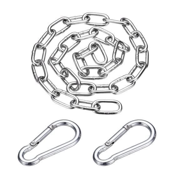 Uxcell 304 Stainless Steel Link Chain with 2 Hook (3/16" x 3.3 ft / 1 m x 5 mm) - Utility Hanging Coil Chain Link Locking Pulling for Outdoor Fence Pet Dog
