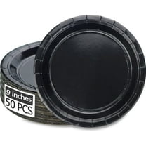 PTECDROTS 50 Pcs Black Paper Plates, Round Black Dessert Plates Birthday Party Supplies for Party Decorations Anniversary Graduation Retirement Daily Use，9 Inch