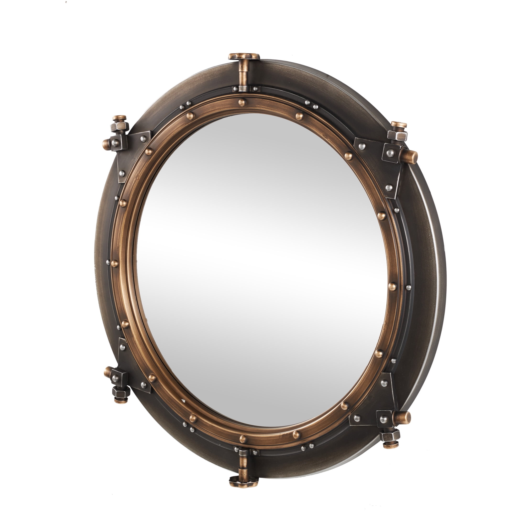 DecMode 31" x 31" Brass Gear Wall Mirror with Gold Inner Rim and Silver Accents