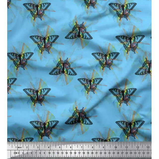 Soimoi Moss Georgette Fabric Artistic Butterfly Print Fabric by Yard 42 Inch Wide