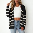thumbnail image 2 of vigerkar Womens Oversized Striped Cardigan Sweaters Long Lantern Sleeve Knit Open Front Lightweight Sweater Outerwear (Black, XL), 2 of 4