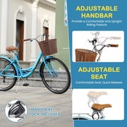 7 Speed 26IN Beach Cruiser Bike for Adult with Basket & Lock, Lightweight Step Through Women Bicycles, Shimano City Commuter Bicycle for Women Men, Shoping and Exercise