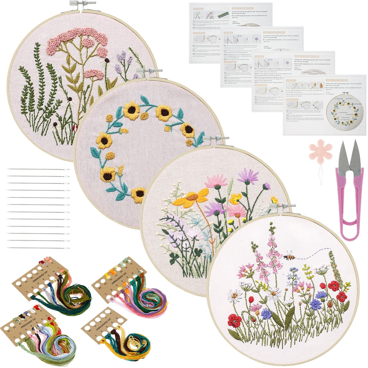 Jetcloudlive Embroidery Starter Kit Hand-Made Cross Stitch Kit with Pattern and Instructions Full Range of Embroidery Kits Embroidery Hoops DIY