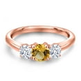 thumbnail image 3 of Gem Stone King 18K Rose Gold Plated Silver Yellow Citrine and White Zirconia Engagement Ring for Women | 0.95 Cttw | Round 5MM | Gemstone November Birthstone | Size 7, 3 of 6