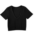 thumbnail image 5 of Aboser Women's Going Out Basic Tees Y2K Crop Tops Slim Fit Short Sleeve T Shirts Soft V Neck Layering Shirt Breathable Solid Color Cropped Tshirts, 5 of 7