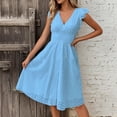 thumbnail image 6 of Womens Summer Boho Maxi Dress Casual 2026 V Neck Eyelet Dresses Flowy Vacation Beach Sundress Sky Blue M, 6 of 6