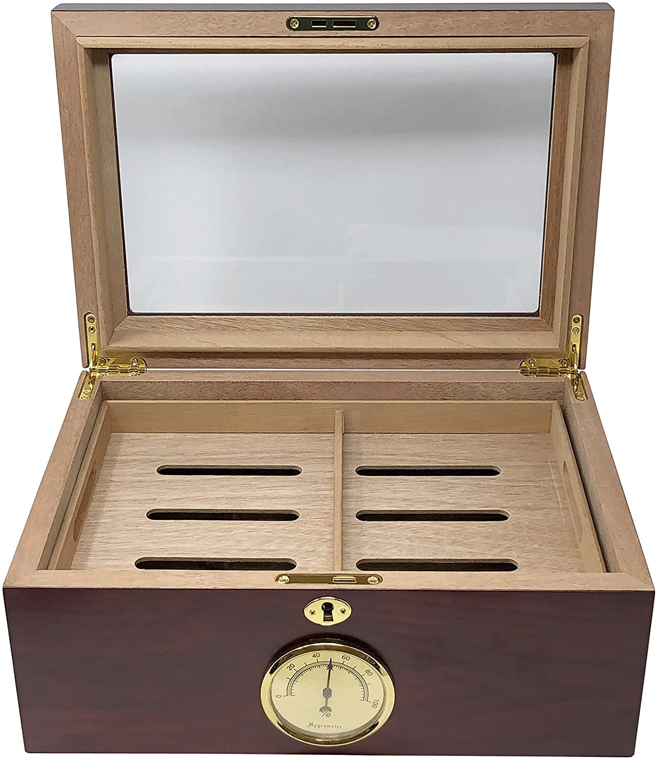 Berkeley Glass Top Cigar Humidor w/External Hygrometer - Cherry Finish - Capacity: 100