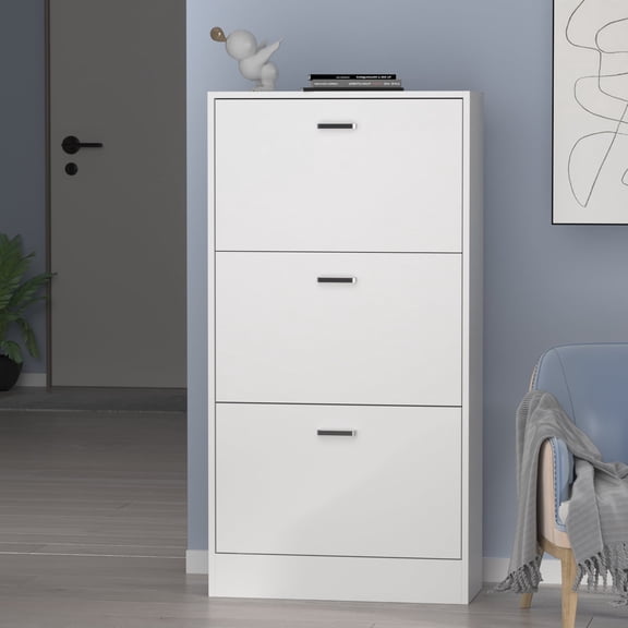 Oxylife Freestanding 3-Drawer Shoe Cabinet with 2-Row Organizer, White