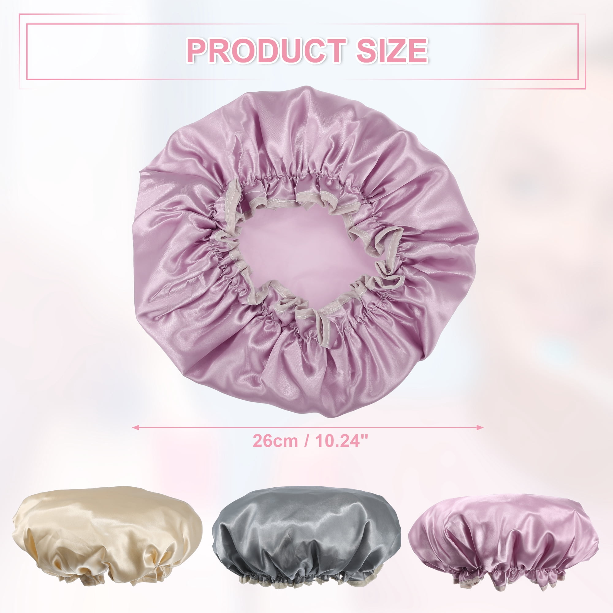 Unique Bargains 3 Pcs Women's Reusable Waterproof Shower Cap Pink Champagne Gray