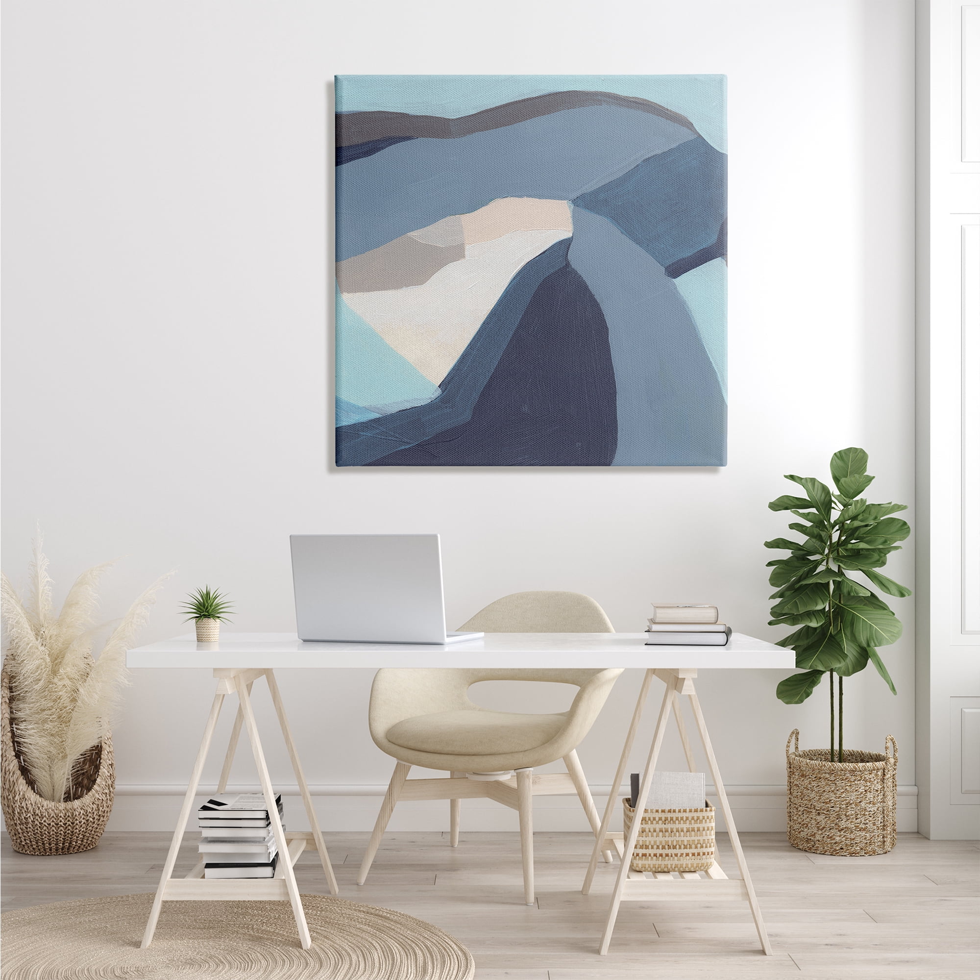Stupell Industries Geometric Coastal Shape Arrangement Abstract Blue Grey Abstract Painting Gallery Wrapped Canvas Print Wall Art, 36 x 36