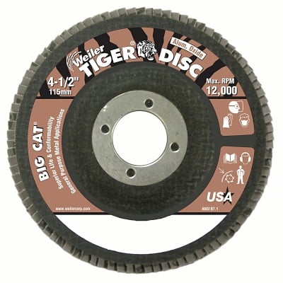 

Tiger Big Cat High Density Flap Disc 4-1/2 In Dia 60 Grit 7/8 In Arbor 12 000 Rpm Type 27 | Bundle of 5 Each