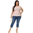 thumbnail image 3 of Women's Plus Size Blouse Floral Tie Waist Flare Sleeve Top Pink 2X, 3 of 7