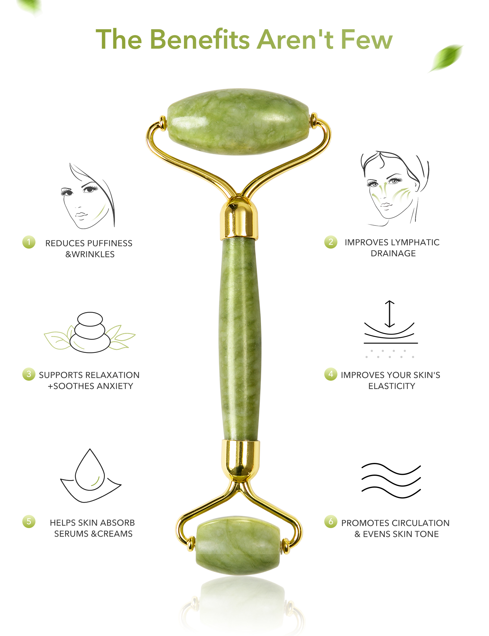 HANABEE Women Gua Sha Jade, Face Roller for Puffy Eyes, Facial Kit Gift - image 6 of 7