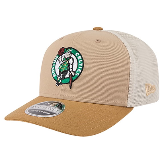 Men's New Era Tan/Light Brown Boston Celtics Two-Tone 9SEVENTY Adjustable Trucker Hat