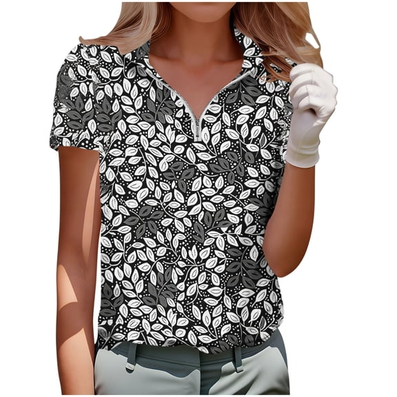 Womens Golf Polo Shirts Half Zipper Collared Short Sleeve T Shirt Lightweight Moisture Wicking Polo Casual Outfits Going Out Tops 2026 Summer Beach Vacation Outfits