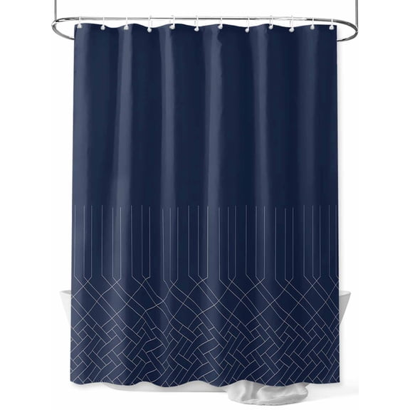 Navy Blue Shower Curtain, Minimalism Geometric Texture Modern Art Waterproof Shower Curtain Set with 12 Hooks Lightweight Washable Fabric Shower Curtains for Bathroom 36x72 Inches