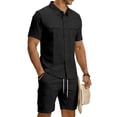 thumbnail image 2 of LWavelet Men's Linen Blend Button Down Shirt and Cargo Shorts Set Casual Summer Beach Outfit Black XL, 2 of 6