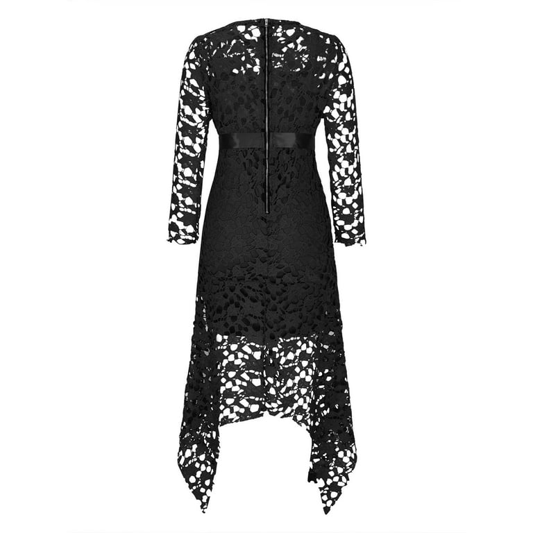 FASESH Plus Size Sun Dresses for Curvy Lady Hollow Lace Maxi Dress Womens Formal Evening Gowns, Asymmetrical Elegant Long Floor-Length Lace Dress