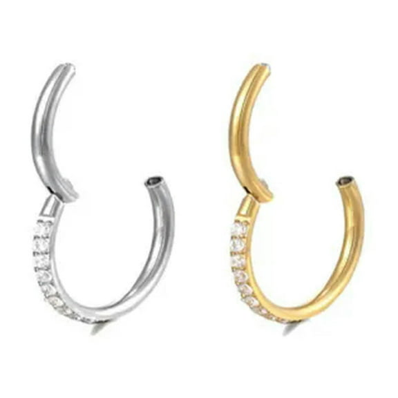 K-KED Surgical Steel Nose Ring Hoop Clicker CZ Zirconia Earring Helix Tragus Piercing -12mm Silver