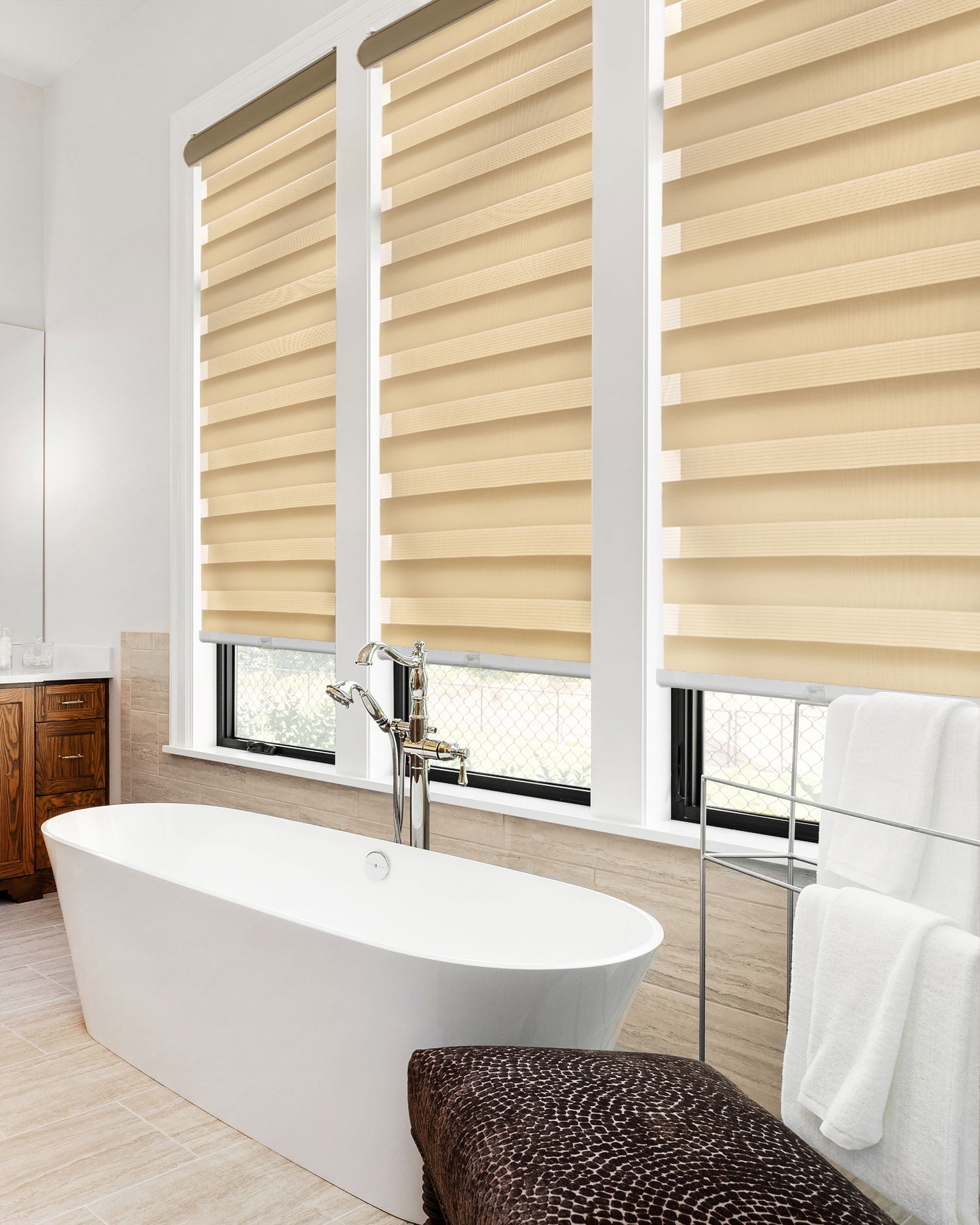 CHICOLOGY Zebra Roller Shades | Room Darkening | Pearl |67"W X 72"H| Dual Layer Light Filtering Blinds | Cordless Window Shades for Home & Office | Easy Install