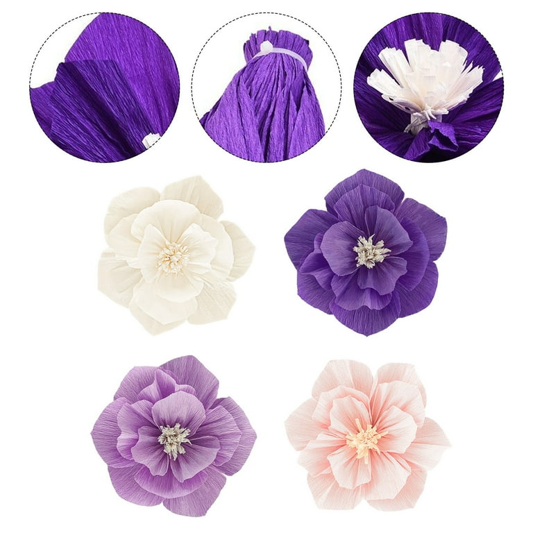 4 Pcs 8Inch Crepe Paper Flowers Handcrafted Flowers Wedding