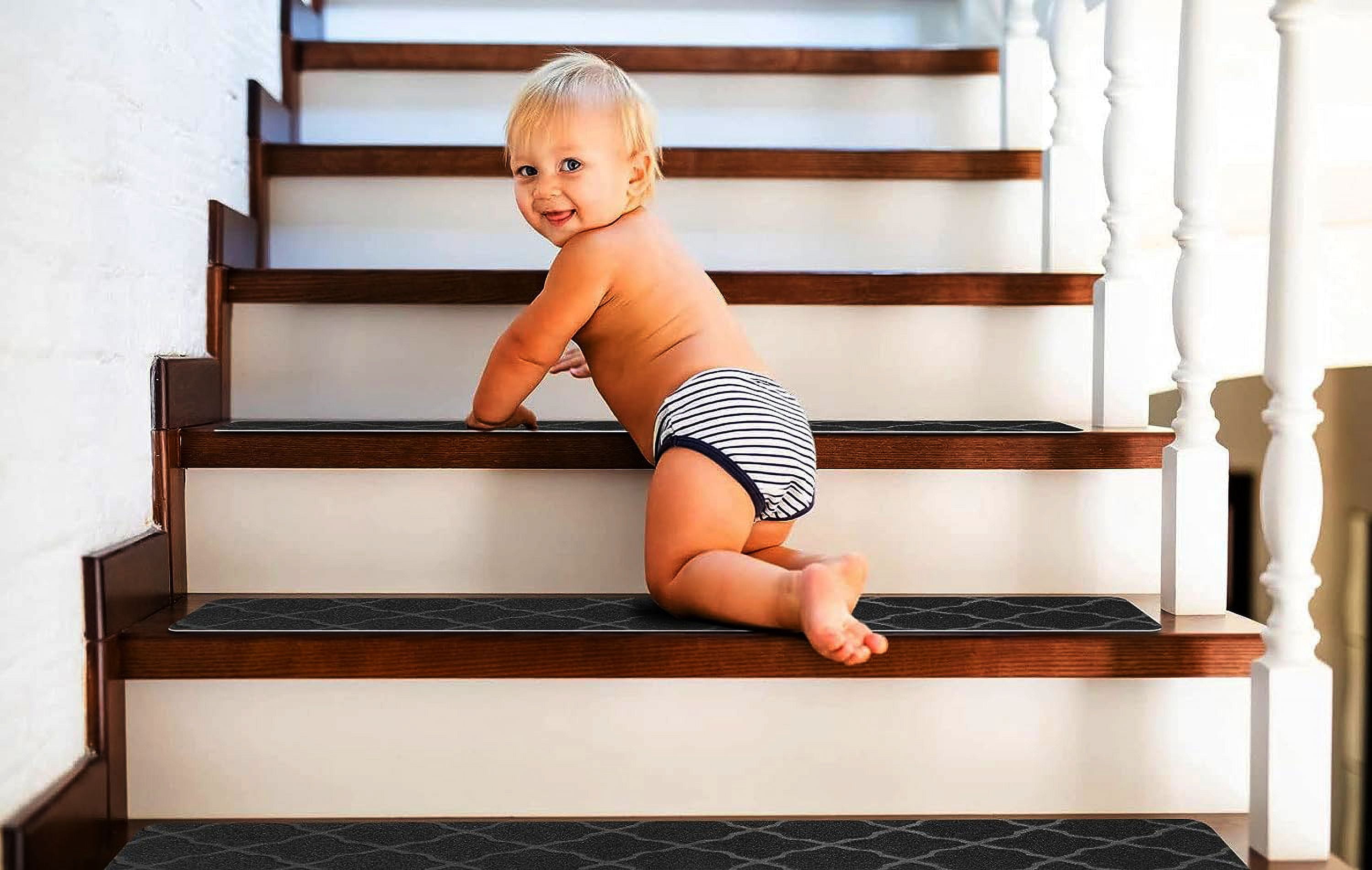 Kaskawise Carpet Stair Treads for Wooden Steps Indoor with Self Adhesive, Black Stair Carpet Treads Grip Strip, 15 Pack Stair Pads Staircase Step Treads for Elders, Kids, Pet Dog