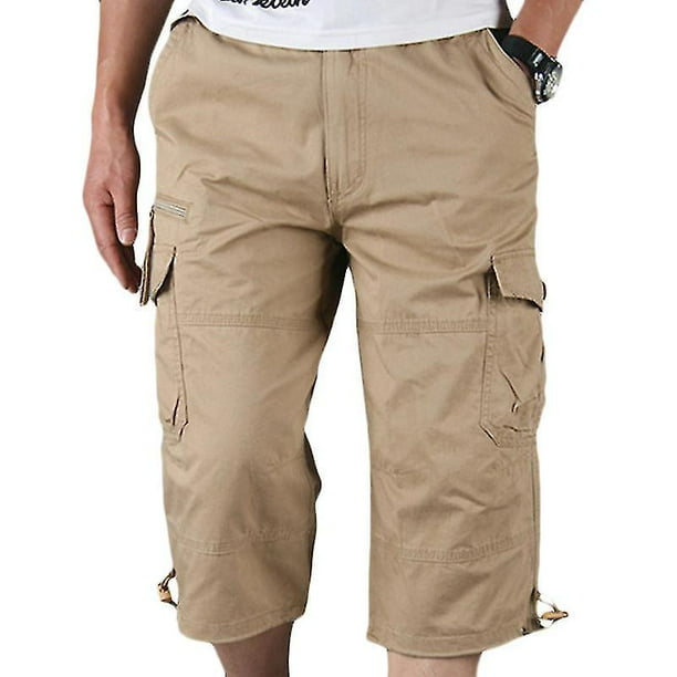 Pantalones cortos elasticos de 3 4 de longitud larga para hombre pantalones de tres cuartos de combate tipo cargo con cintura Walmart en linea