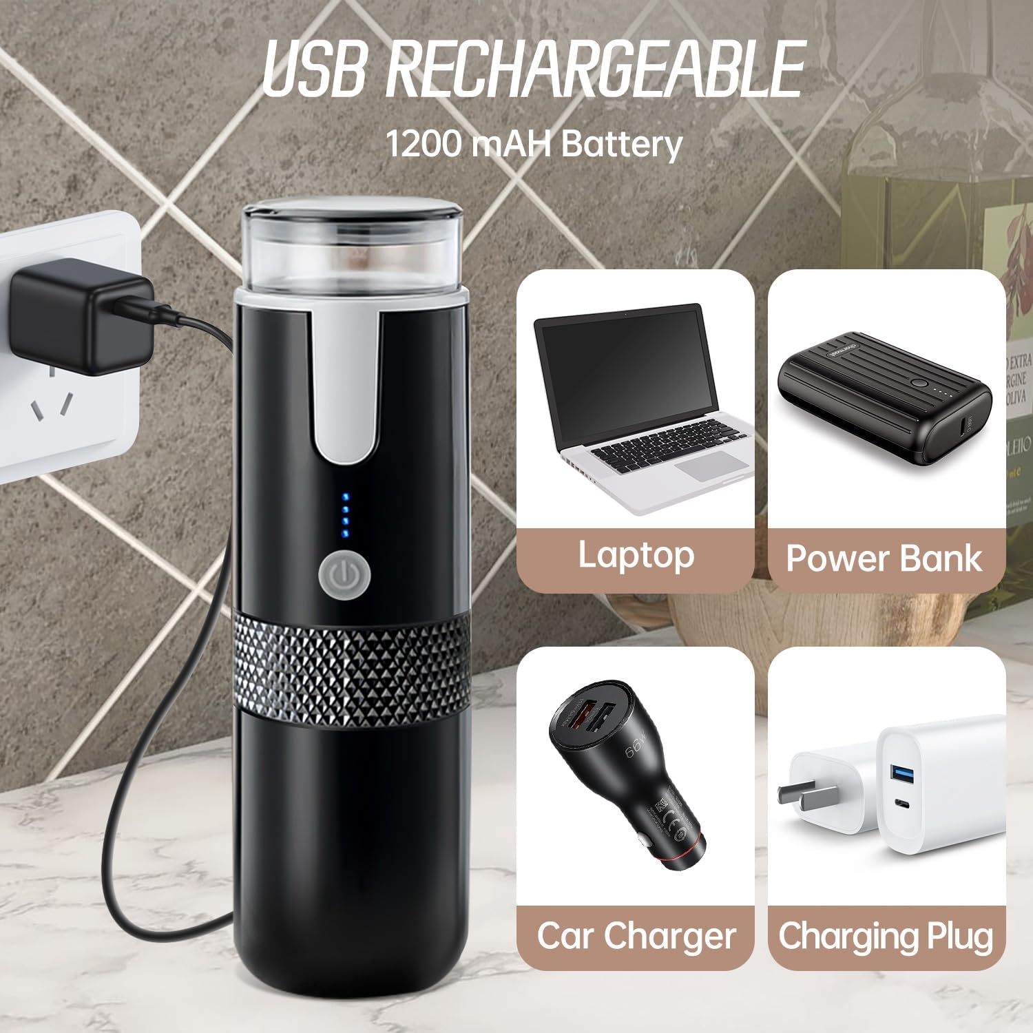 Portable Espresso Maker, Type-C Rechargeable Electric Travel Coffee Machine Non-Heating Version for Office Travel Camping Outdoors