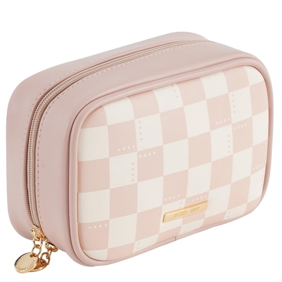 Bolsa de maquillaje RIGHT AWAY de piel sintética impermeable a cuadros, color rosa