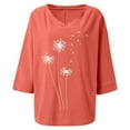 thumbnail image 4 of Blouse pour Femmes Col en V Manches 3/4 Coton Lin avec Imprimé Pissenlit, 4 of 4