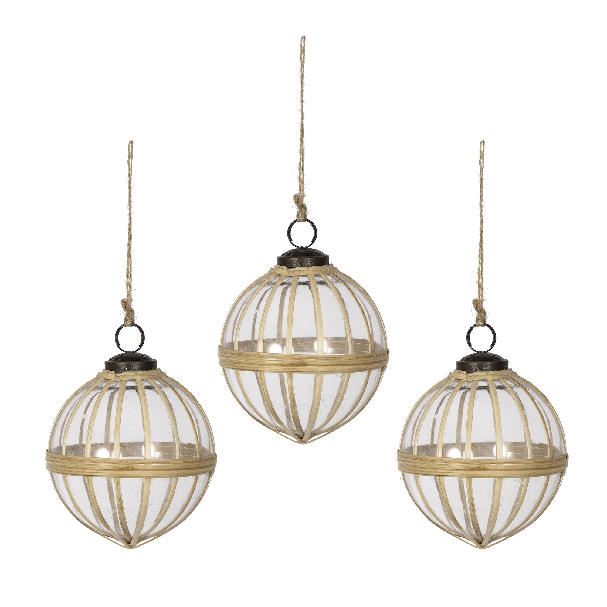 Glass and Cane Christmas Ball Ornament 4.5 Inch Rustic Natural Texture Tree Garland Decor