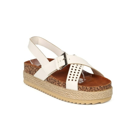 

New Women Nature Breeze Gage-07 Perforated Slingback Espadrille Flatform Sandal