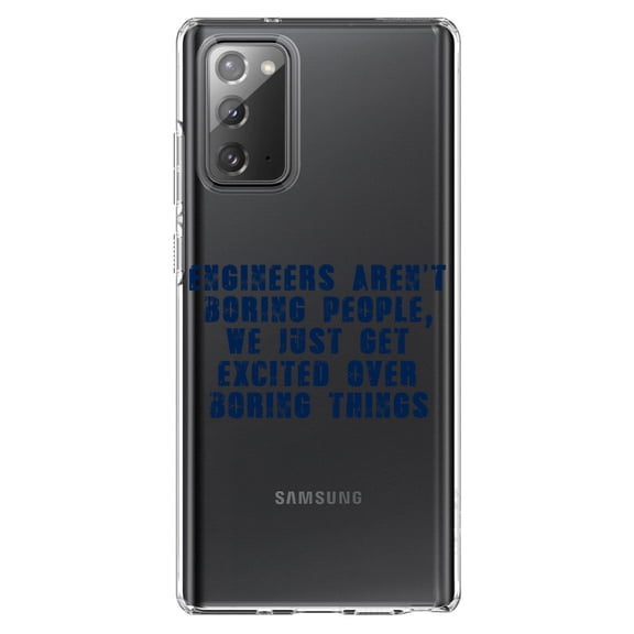 DistinctInk Clear Shockproof Hybrid Case for Samsung Galaxy Note 20 (6.7" Screen) - TPU Bumper Acrylic Back Tempered Glass Screen Protector - Engineers Aren't Boring Excited Over Boring Things