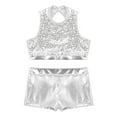 thumbnail image 4 of TiaoBug Kids Girls Jazz Hip-hop Dance Outfits Sequins Crop Top Metallic Bottoms Set Silver 6, 4 of 7