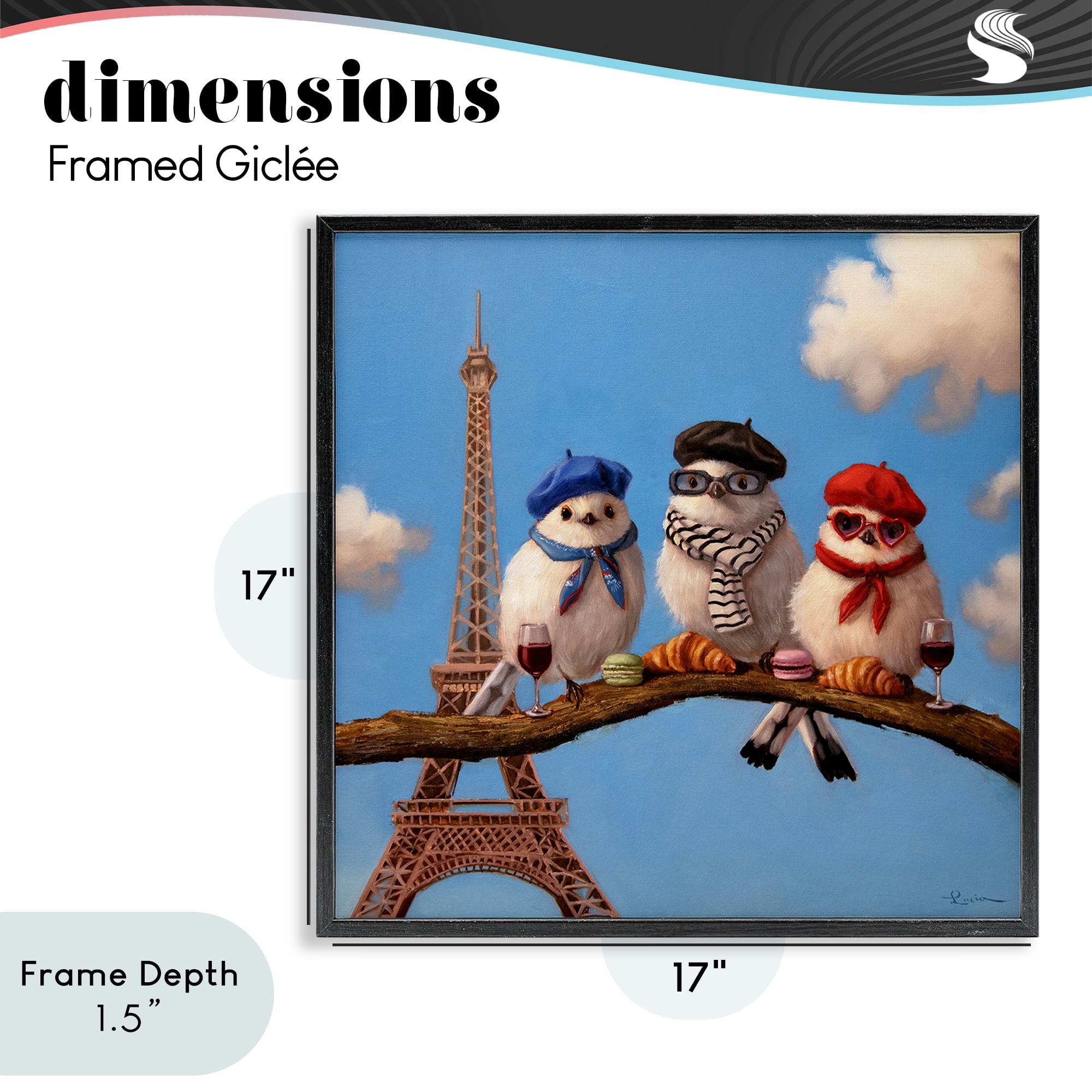 Stupell Industries Parisian Chic Birds in Paris Black Framed Giclee Art, design by Lucia Heffernan