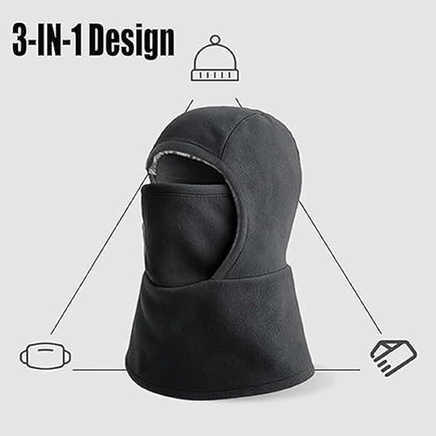 Unisex Windproof & Warm Balaclava, 3 in 1 Multi-Functional Winter Hat & Thermal Face Mask, for Cold Weather