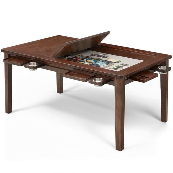 Avocahom Solid Wood Board Game Table for 4–6 with Removable Top, 54" x 31" Gaming Surface, Game Mat, 6 Cup Holders & Hobby Tray – Convertible Gaming and Dining Table for D&D , Card Game and Puzzle