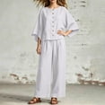 thumbnail image 4 of BRELIL Women Plus Size Two Piece Set Round Neck Batwing Sleeve Tops Wide Leg Pants Casual Loungewear Solid Boho Vacation Outfits Loose Travel Tracksuit, White XL, 4 of 7